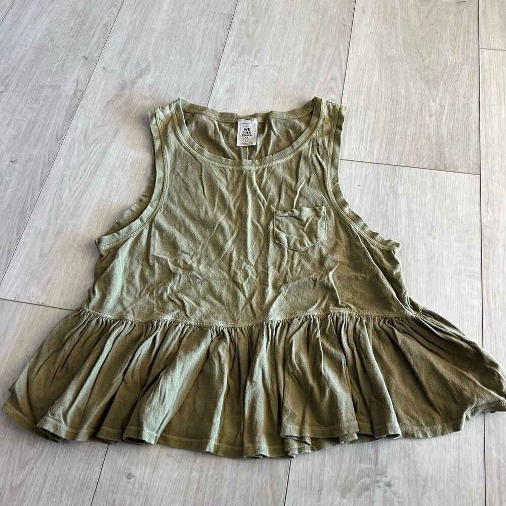FREE PEOPLE | We the Free Continental Peplum Tank Army Green Distressed Size S
